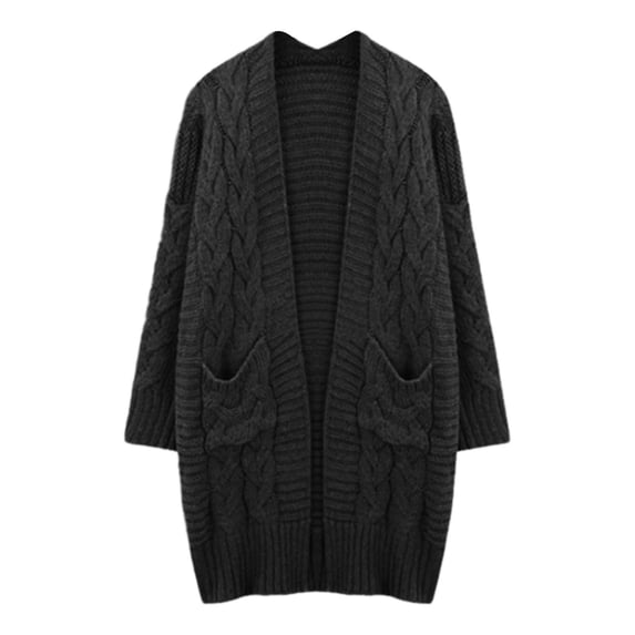 Ediodpoh Womens Cardigans Knit Cardigan Long Open Front Sweater Soft Loose Fit Solid Color Outwear Cozy Fall Winter Black XXXL