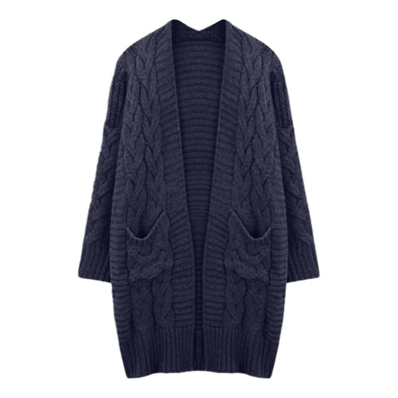 Ediodpoh Womens Cardigans Knit Cardigan Long Open Front Sweater Soft Loose Fit Solid Color Outwear Cozy Fall Winter Navy L