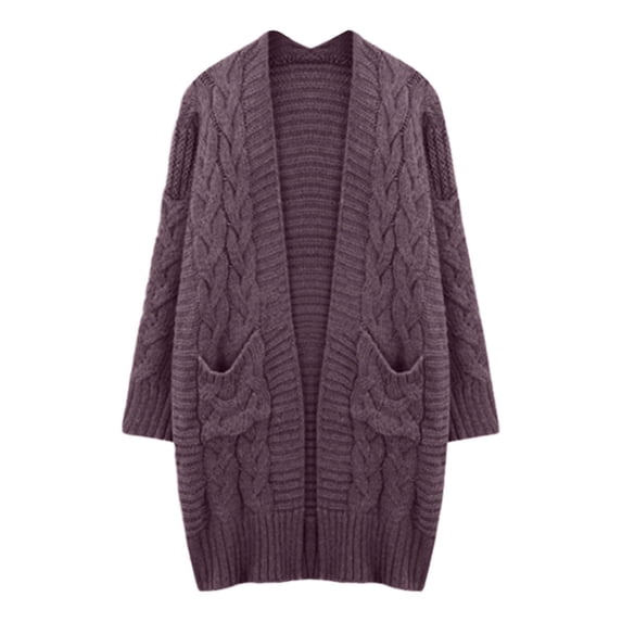 Ediodpoh Womens Cardigans Knit Cardigan Long Open Front Sweater Soft Loose Fit Solid Color Outwear Cozy Fall Winter Purple S