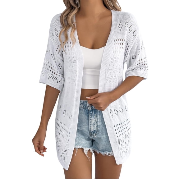 Ediodpoh Womens Cardigans Lightweight Knit Cardigan Summer Casual Loose Fit Open Front Cover up Boho Beach Outfit Pure Color White M