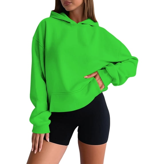 Ediodpoh Womens Casual Hooded Sweatshirt Soft Comfortable Pullover Hoodie for Everyday Wear Basic Loungewear Lightweight Versatile Drop Shoulder Womens Hoodies Green M