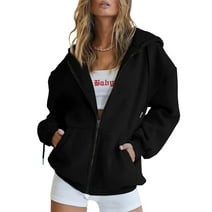 Ediodpoh Womens Casual Solid Long Sleeve Zipper Hooded Coat Pocket Sweatshirt Tops Solid Women's Hoodies Sweatshirts Black_001 M