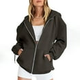 thumbnail image 1 of Ediodpoh Womens Casual Solid Long Sleeve Zipper Hooded Coat Pocket Sweatshirt Tops Solid Women's Hoodies Sweatshirts Black_003 L, 1 of 4