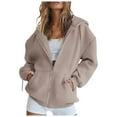 thumbnail image 1 of Ediodpoh Womens Casual Solid Long Sleeve Zipper Hooded Coat Pocket Sweatshirt Tops Solid Women's Hoodies Sweatshirts Khaki_002 L, 1 of 4