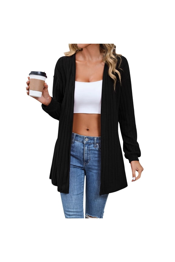 Womens Draped Front Open Cardigan for Women Casual Long Sleeve Lightweight Cardigan Sweaters Duster Top Black S