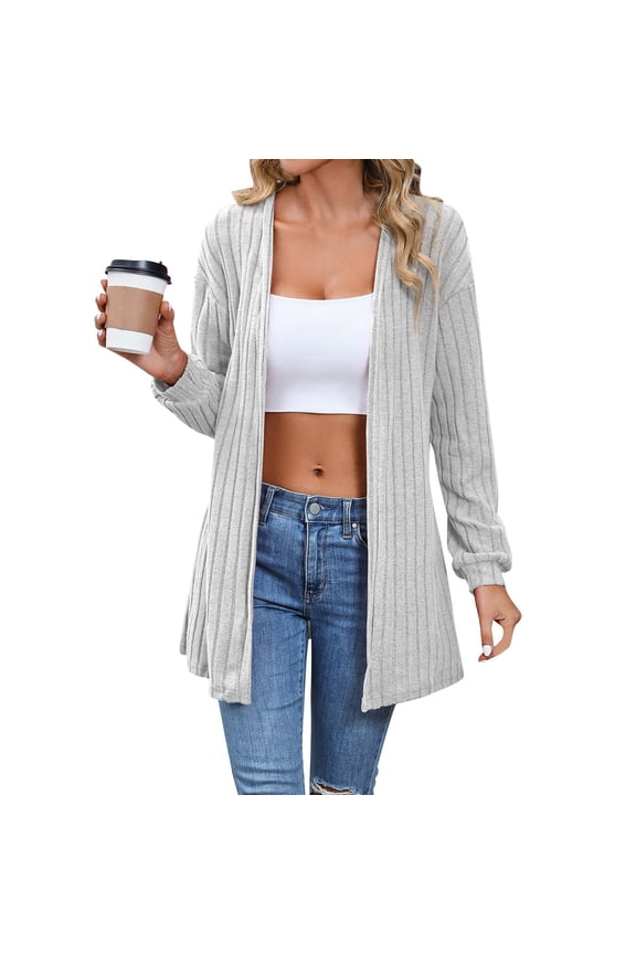 Womens Draped Front Open Cardigan for Women Casual Long Sleeve Lightweight Cardigan Sweaters Duster Top Grey S