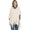 thumbnail image 1 of Ediodpoh Womens Fashion Fringe Bat Sleeve Sweater Pullover Striped Cape Hooded Sweater Shawl Top for Winter White, 1 of 6