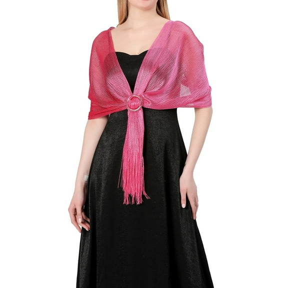 Riforla Womens Fashion Solid Color Shawl Scarf with Shiny Metal Buckle Detail Elegant Wrap Hot Pink