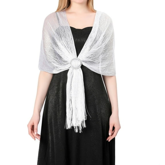 Ediodpoh Womens Fashion Solid Color Shawl Scarf with Shiny Metal Buckle Detail Elegant Wrap White