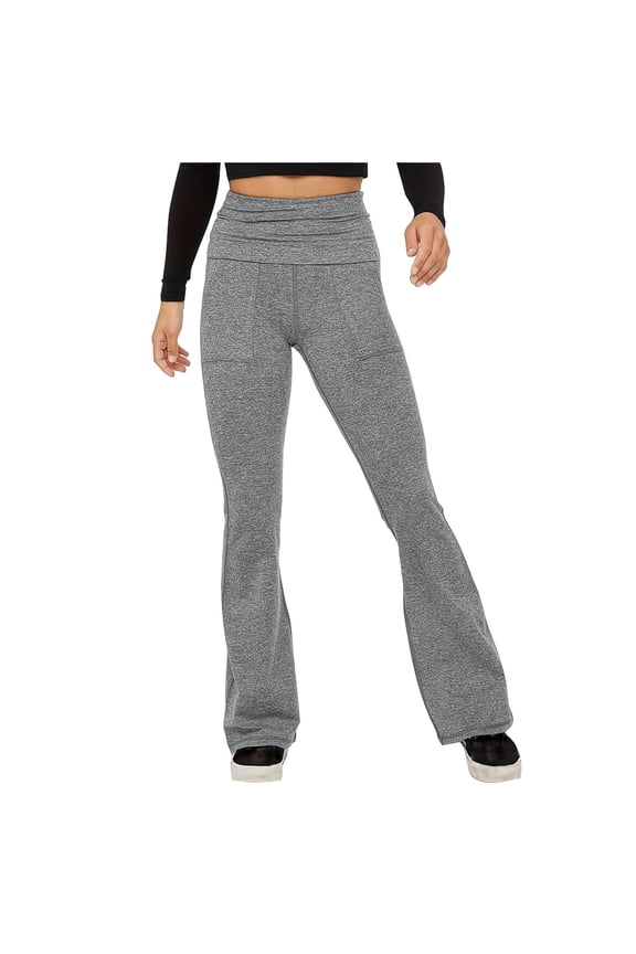 Womens Flare Leggings Fold Over Yoga Workout Gym Pants with Pockets Bootcut Bottom Pants for Women Silver M