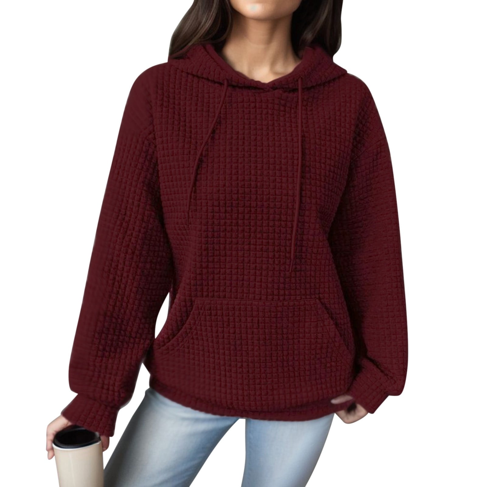 Ediodpoh Womens Hoodie with Loose Pullover Waffle Knit Long Sleeve ...