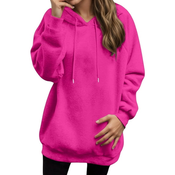 Ediodpoh Womens Hoodies Casual Solid Color Raglan Sleeve Pullover Comfortable Lightweight Warm Hooded Jacket for Everyday Wear Hot Pink XL