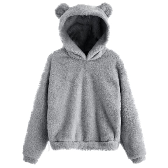 Ediodpoh Womens Hoodies Cute Bear Ears Hooded Sweatshirt Coat Warm Pullover Tops Casual Loose Fall Outwear 2025 Grey XXXL