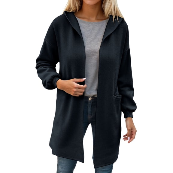 Ediodpoh Womens Knit Sweater Coat Long Sleeve Open Front Cardigan Soft Warm Winter Oversized Outwear Casual Loose Tunic Top Sweaters for Women Black M