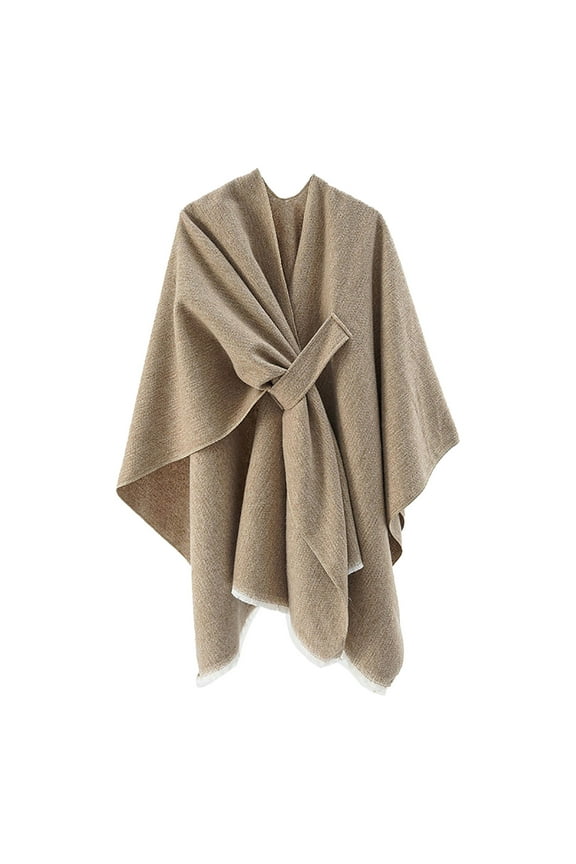 Womens Large Front Poncho Sweater Wrap Topper Knitted Elegant Shawls Cape for Fall Winter Khaki
