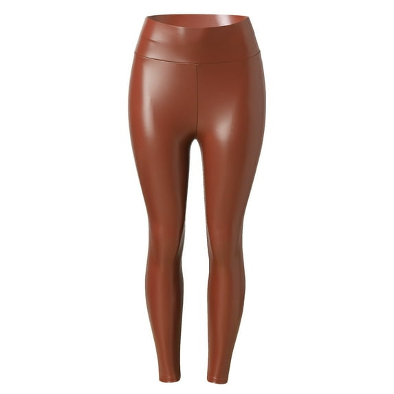 Ediodpoh Womens Leather Leggings Stretch High Waisted Pleather Pants Winter Pants for Women 2024 Bronze XL