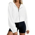 thumbnail image 1 of Ediodpoh Womens Long Sleeve Drawstring Full Zip Hooded Jacket Crop Sweatshirt for Women Casual Pullover Top White XL, 1 of 5