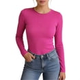 thumbnail image 1 of Fgnfyis Womens Long Sleeve Tops Stretch Crewneck Ribbed T Shirt Fitted Casual Basic T Shirts for Women Hot Pink M, 1 of 4