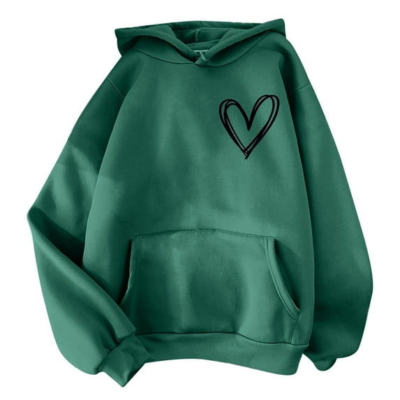Ediodpoh Womens Print Long Sleeve Solid Color Hooded Pullover Sweatshirt Blouse for Autumn Winter Womens Hoodies Green XL