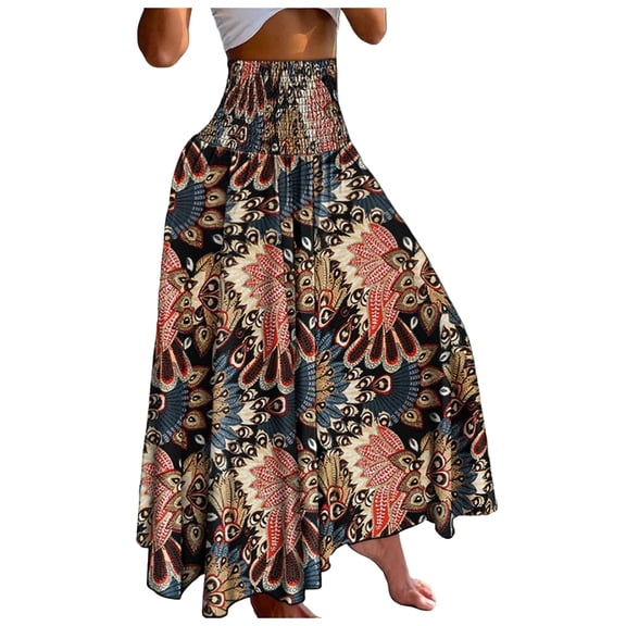 Ediodpoh Womens Skirt Skirts for Women Summer Bohemian Lace up Floral Print Flowy Long Skirt Female Loose Split Boho Skirt Black M