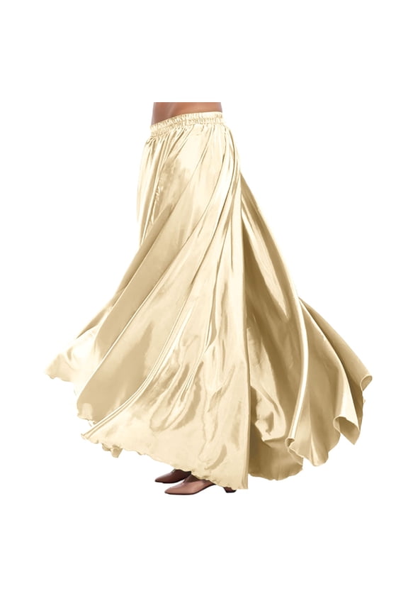 Womens Skirts Belly Dance Skirt Flowy Performance Skirt with Elastic Waistband for Stage Show Practice and Casual Wear Beige One Size