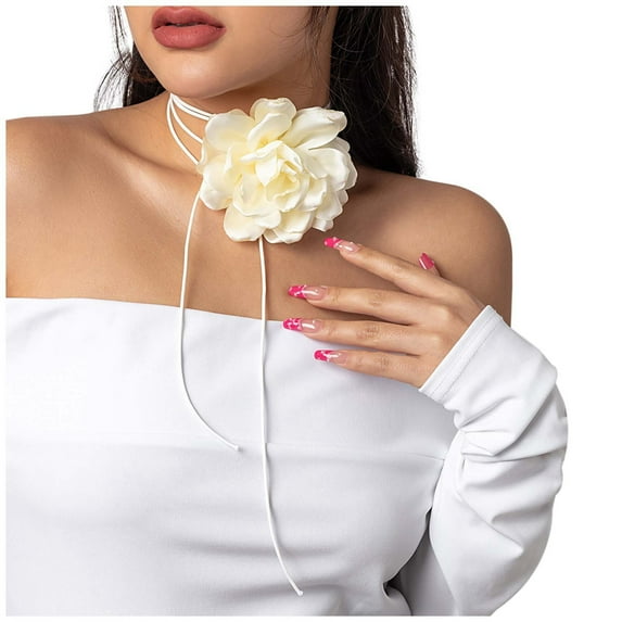 Ediodpoh Womens Solid Color Choker Necklace with Large Fabric Flower Minimalist Ribbon Fringe Necklace WH2