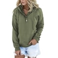 thumbnail image 1 of Ediodpoh Womens Solid Color Hooded Long Drawstring Pocket V-Neck Button Detail Pullover Casual Sweatshirt Lined Top Womens Hoodies Green XXXL, 1 of 6