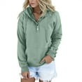 thumbnail image 1 of Ediodpoh Womens Solid Color Hooded Long Drawstring Pocket V-Neck Button Detail Pullover Casual Sweatshirt Lined Top Womens Hoodies Mint Green XXXL, 1 of 8