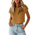 thumbnail image 1 of Ediodpoh Womens Summer Cropped Sweater Vest Trendy Cap Sleeve Crop Tops Crew Neck Loose Knit Tank Top Women's Tops Khaki L, 1 of 5