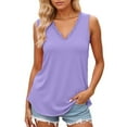 thumbnail image 1 of Riforla Womens Summer Tank Tops Loose Fit Lace V Neck Sleeveless Tops Shirts Dressy Casual Flowy Womens Tshirts Purple L, 1 of 5