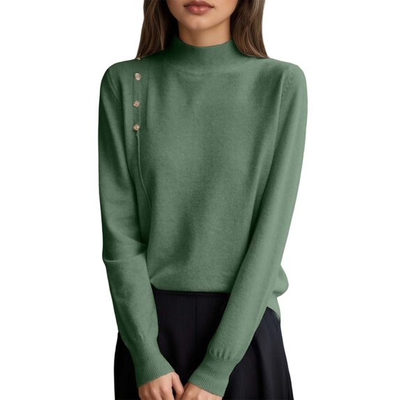 Fgnfyis Womens Sweaters Button Front Knit Pullover Soft Comfortable Loose Fit Turtleneck Top Fall Winter Casual Army Green XXL
