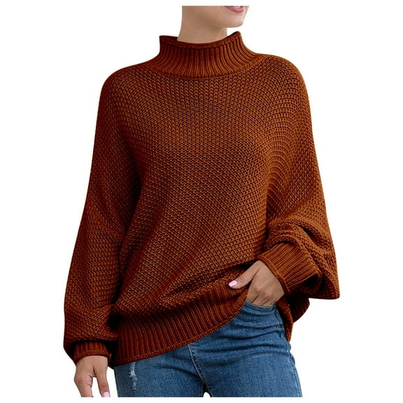 Ediodpoh Womens Sweaters Knit Batwing Sleeve Roll Neck Europe America Style Cozy Winter Coffee XL