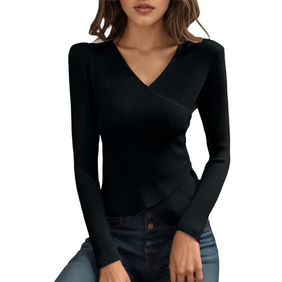 Ediodpoh Womens Sweaters Soft Ribbed Knit Pullover Neck Casual Comfortable for Everyday Wear Versatile Black