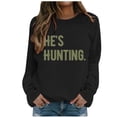 thumbnail image 1 of Fgnfyis Womens Sweatshirts Fashion Casual Printed Crew Neck Long Sleeve Pullover Hoodless Top for Daily Wear Black XL, 1 of 6