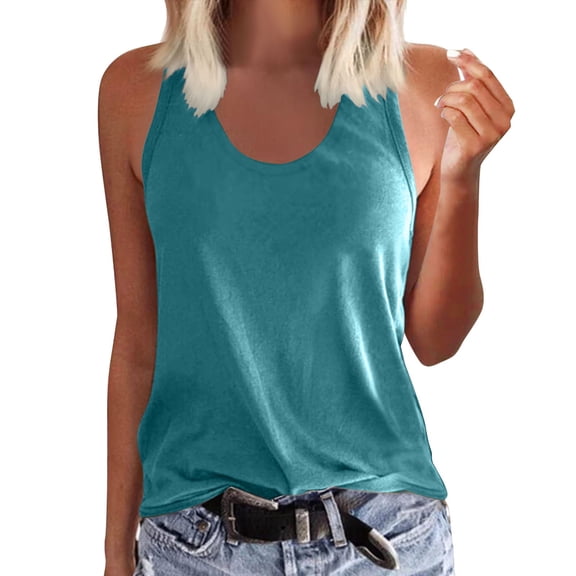 Ediodpoh Womens Tank Tops Summer Sleeveless Shirts Casual O Neck Shirts Summer T Shirts Basic Tops T Shirts for Women Light Blue S