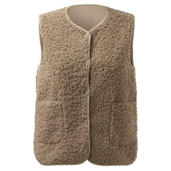 Ediodpoh Women Vest Casual Sleeveless Cardigans V Neck Warm Sweater Vest for Women Cute and Cozy for Winter Khaki L