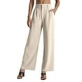 thumbnail image 1 of Ediodpoh Womens Work Pants Wide Leg Business Casual High Waisted Dress Pants Flowy Trousers with Pockets Beige XXXXXL, 1 of 5