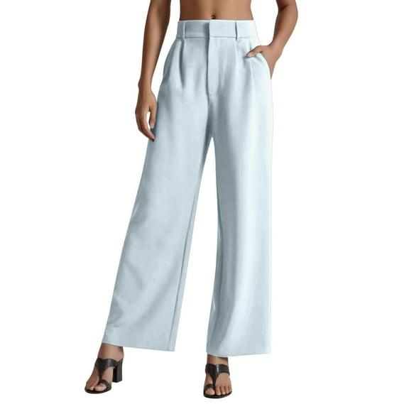 Ediodpoh Womens Work Pants Wide Leg Business Casual High Waisted Dress Pants Flowy Trousers with Pockets Sky Blue S