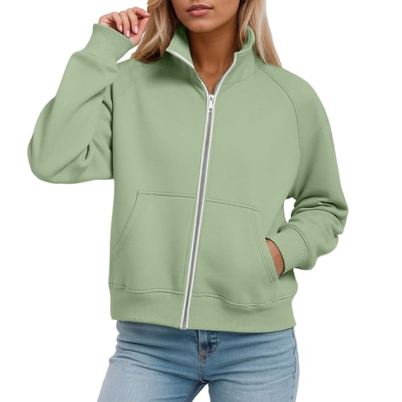 Fgnfyis Womens Zip up Hoodies Oversized Crewneck Sweatshirts Casual Jackets Clothes Fall Fashion Outfits Hoodies for Women Light Green XL