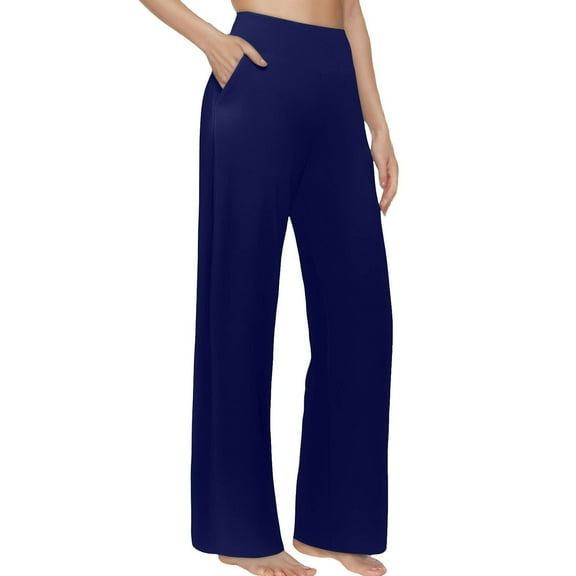 Ediodpoh Yoga Pants Women Wide Leg Pockets High Waist Stretch Casual Knit Straight Sweatpants Blue S