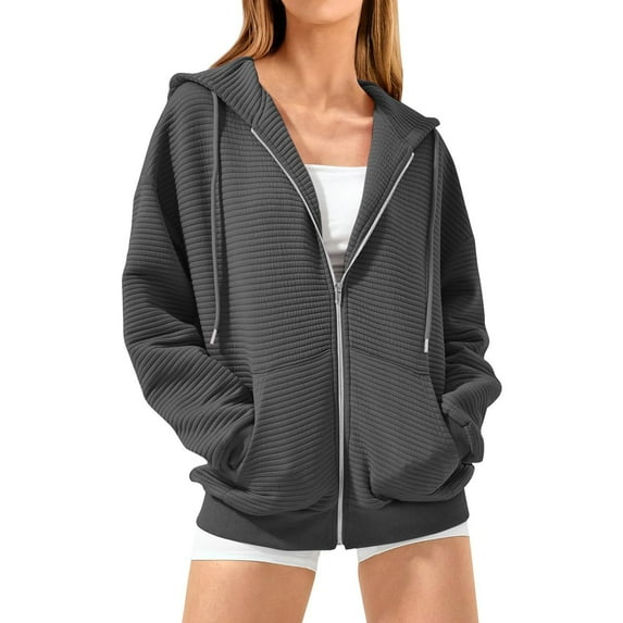 Ediodpoh Zip up Hoodies for Women Long Sleeve Oversized Fall Outfits Casual Fashion Jacket Sweatshirt Dark Gray L