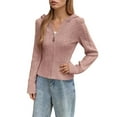 thumbnail image 1 of Ediodpoh Zip up Knit Cardigan for Women Long Sleeve Sweater Outerwear Short Casual Jacket for A Slim Pink, 1 of 4