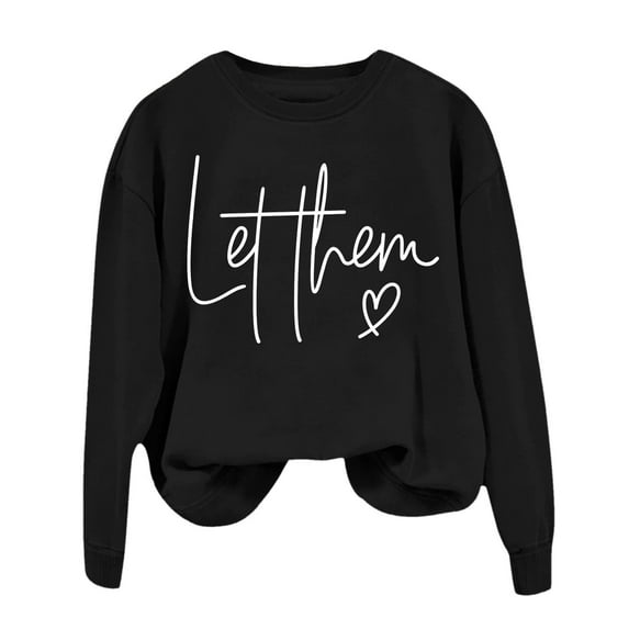 Ediodpoh womens sweatshirt Letter Print Oversized Crewneck Long Sleeve Pullover Hoodless Top Black L