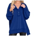 thumbnail image 1 of Ediodpoh womens sweatshirts Solid Color Crew Neck Buttoned Loose Pullover Casual Fall Winter Fashion Top BU1 XL, 1 of 5