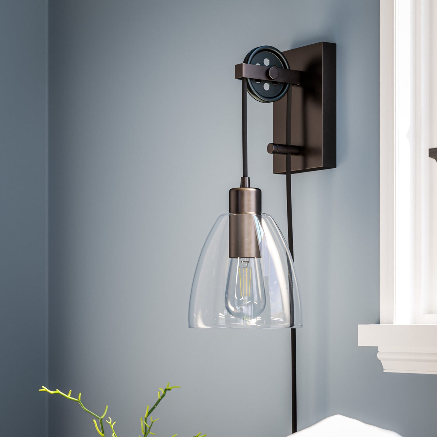 Kenroy Home Edis 6.25'' 1-Light Wall Sconce with Adjustable Height Clear Glass Dome Shade Transitional Wall Light Fixture for Living Room, Bedroom, Stairway or Hallway, Oil Rubbed Bronze