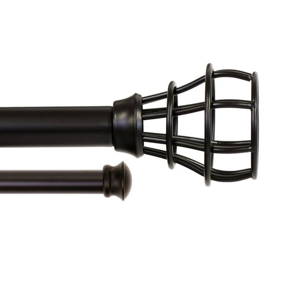 Lumino 1" and 5/8" Dark Oil Rubbed Bronze Edison Cage Adjustable Double Curtain Rod Set, 42"-120"