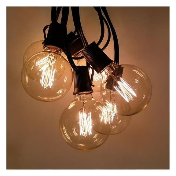 Edison Bulb Outdoor String Lights with Hand-Threaded Filament (G60 Lantern Edison - Black Wire, 10 ft)