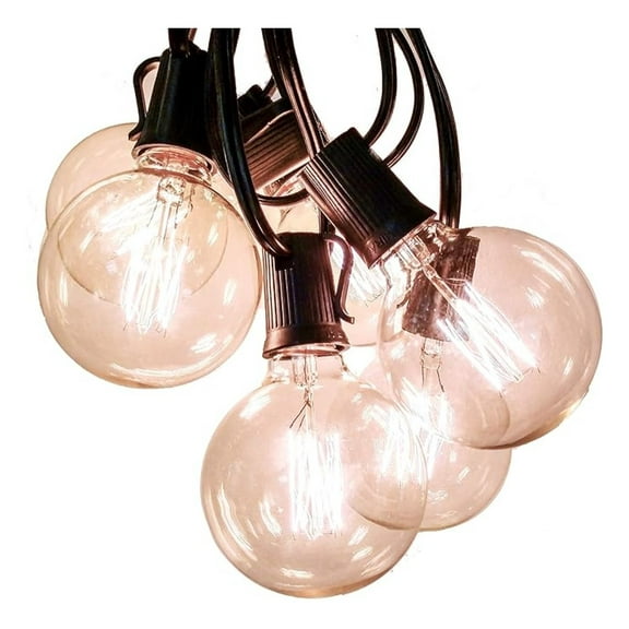 Edison Bulb Outdoor String Lights with Hand-Threaded Filament (G60 Lantern Edison - Black Wire, 25 ft)
