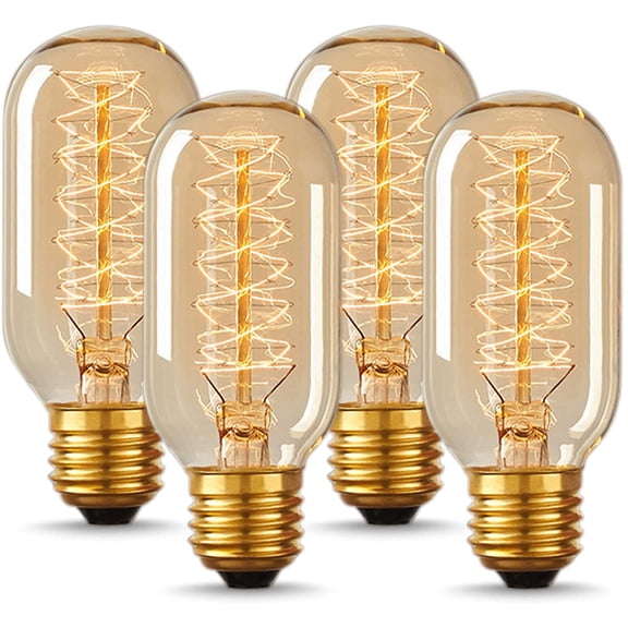 Edison Bulbs, Vintage Edison Light Bulbs 40 Watt, T45, 110-130 Volts, E26/E27 Base Incandescent Dimmable Decorative Antique Filament Light Bulbs, Amber Glass, Warm White, 4 Pack2700k Amber White