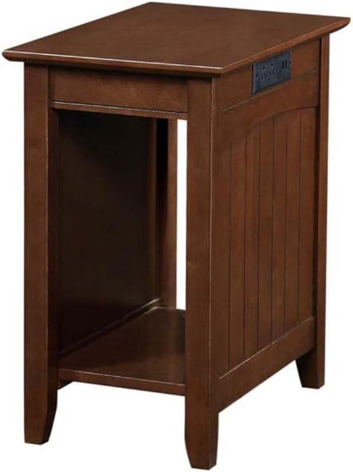 Espresso Wood Rectangular End Table with Charging Station